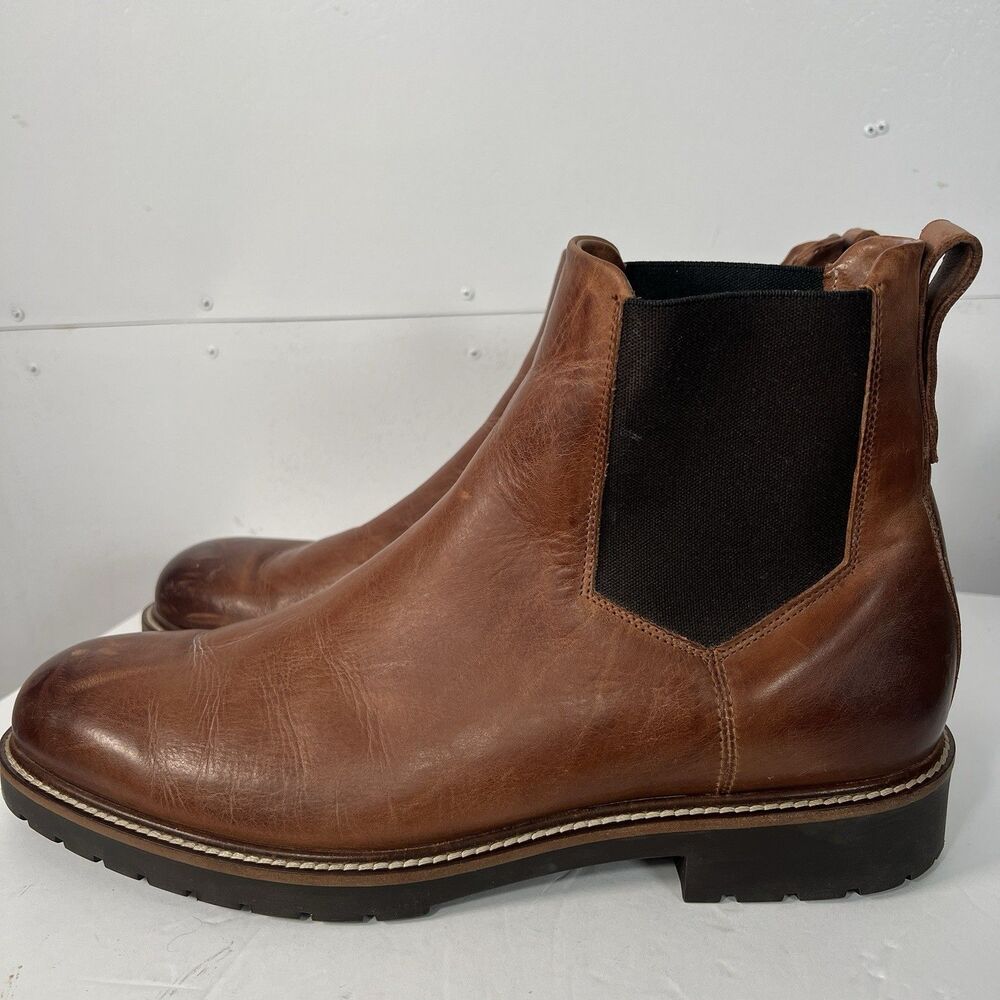 Ross & Snow Men’s Fabio Sherpa Chelsea Leather Boots Italy Brown Size 10